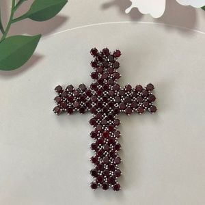 Genuine Gemstone 💎 GARNET Large Cross Pendant .925 Sterling Silver